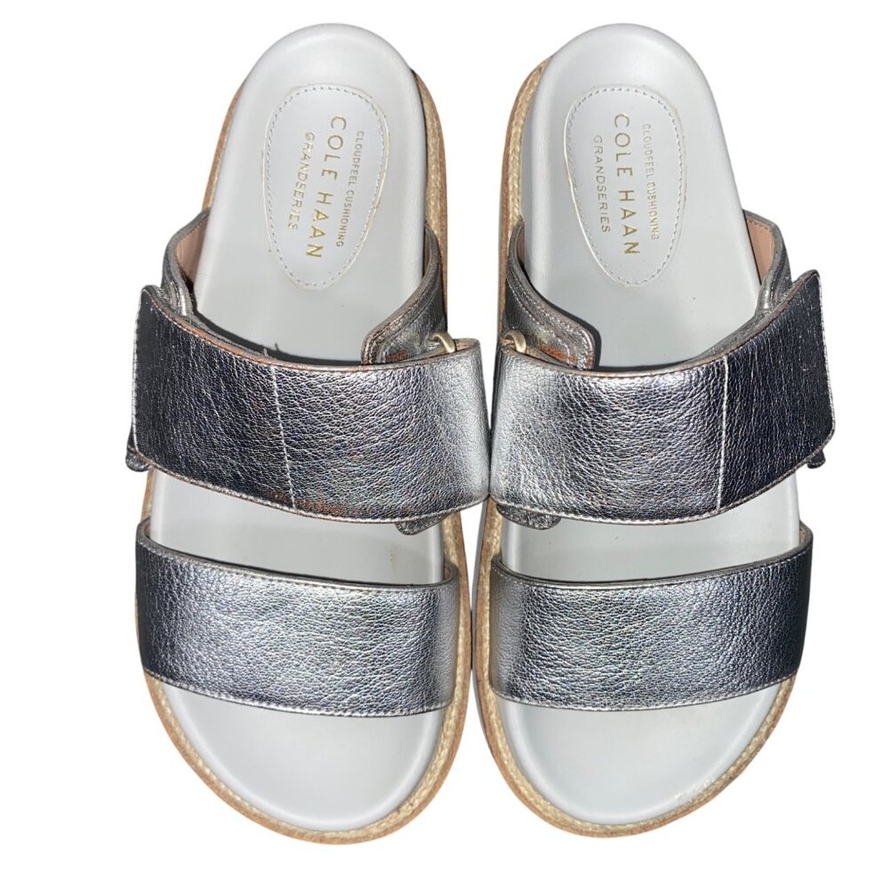 Cole Haan Womens leather Cloudfeel Slide Sandal Metallic Silver Size 5 platform